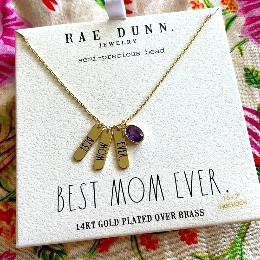 Brand New Raw Dunn Best Mom Ever 14K Gold Over Brass Semi-Precious Bead Necklace